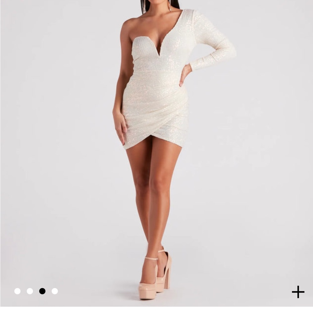 Windsor sequin One-Shoulder ivory mini dress